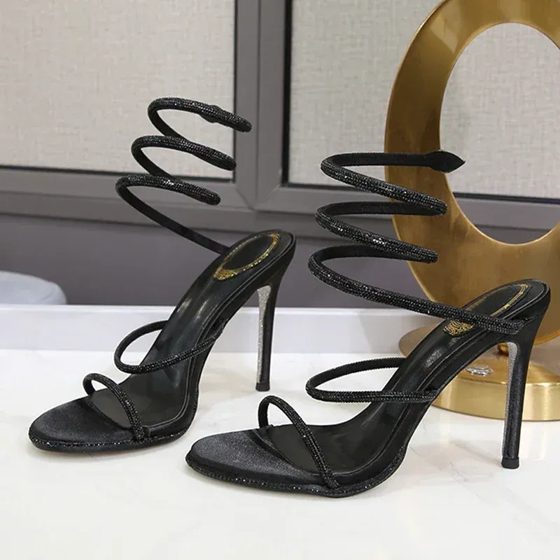 Eilyken Women's Crystal Diamond Ankle Strap Sandals - Sexy Open Toe Thin High Heels for Nightclub, Banquet, and Party Events thumbnail 1
