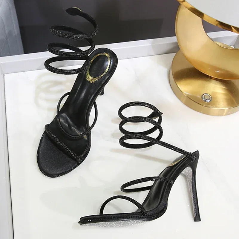 Eilyken Women's Crystal Diamond Ankle Strap Sandals - Sexy Open Toe Thin High Heels for Nightclub, Banquet, and Party Events thumbnail 4