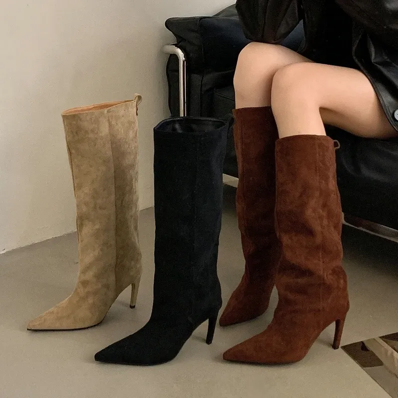 Aneikeh Women's Fashion Pointed Toe Knee-High Boots - Stylish Thin Heel Winter Shoes for a Chic Punk Look thumbnail 5