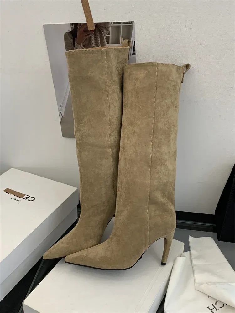 Aneikeh Women's Fashion Pointed Toe Knee-High Boots - Stylish Thin Heel Winter Shoes for a Chic Punk Look showcase 10