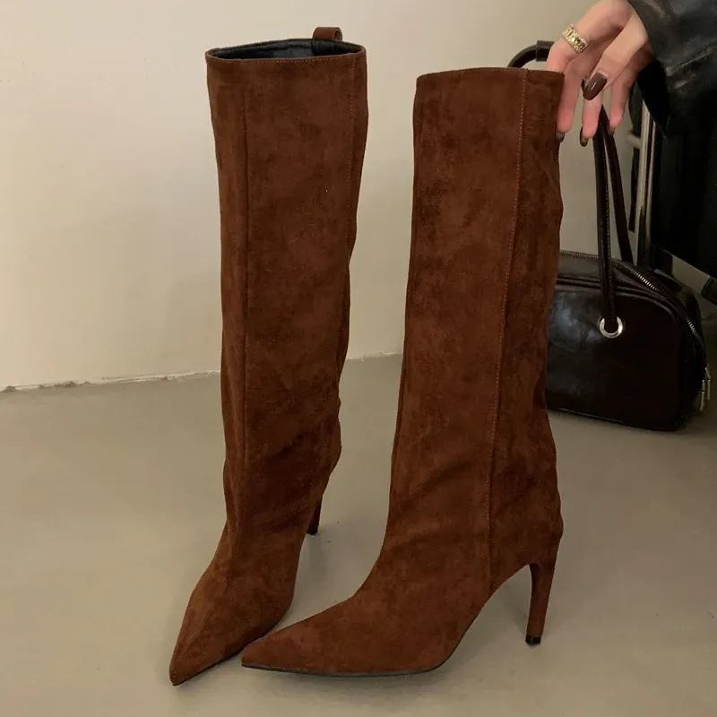 Aneikeh Women's Fashion Pointed Toe Knee-High Boots - Stylish Thin Heel Winter Shoes for a Chic Punk Look thumbnail 3