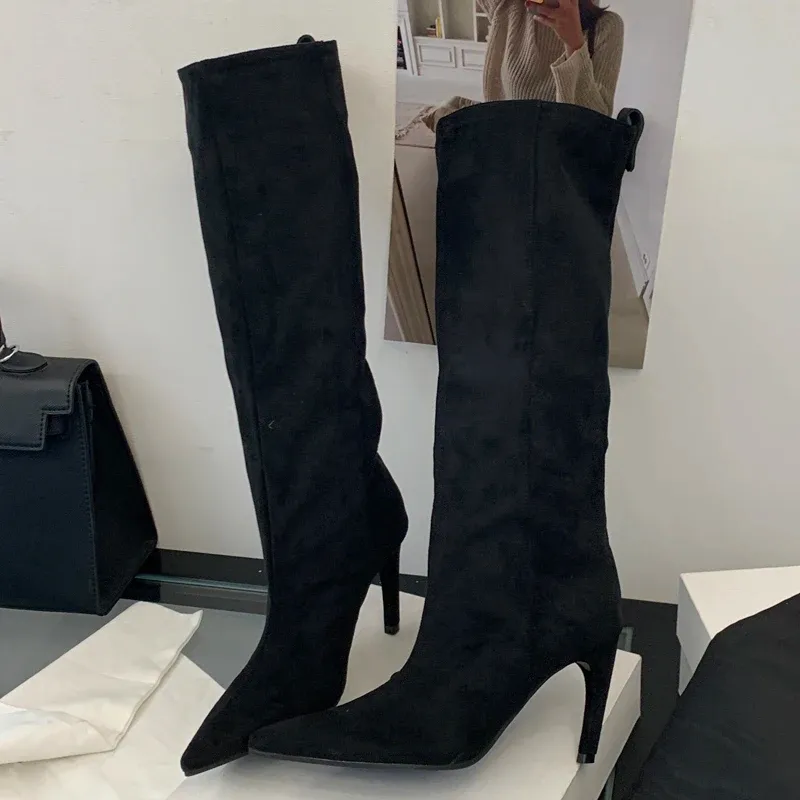 Aneikeh Women's Fashion Pointed Toe Knee-High Boots - Stylish Thin Heel Winter Shoes for a Chic Punk Look thumbnail 4