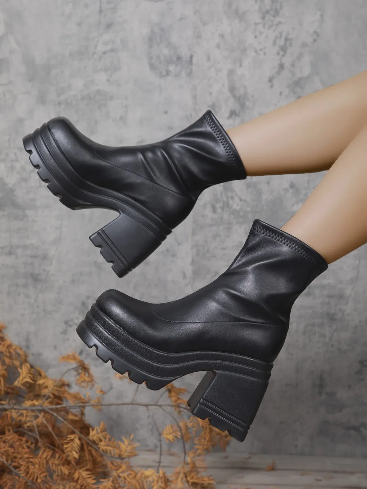 Women's Fashion Short Boots, Sexy Square Toe Leather Ankle Boots with Zipper, Casual Thick-Soled High Heels for Stylish Everyday Wear showcase 7