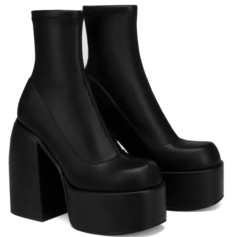Women's Fashion Short Boots, Sexy Square Toe Leather Ankle Boots with Zipper, Casual Thick-Soled High Heels for Stylish Everyday Wear showcase 12