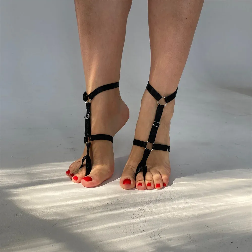 Gothic Black Elastic Bandage Anklet Bracelet for Women - High Heel Barefoot Ankle Sandals Prom Foot Jewelry Accessory showcase 10