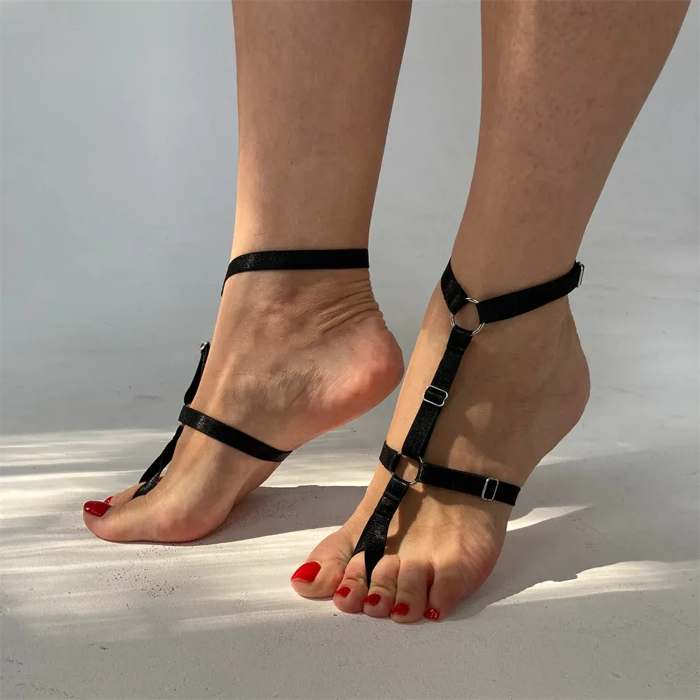 Gothic Black Elastic Bandage Anklet Bracelet for Women - High Heel Barefoot Ankle Sandals Prom Foot Jewelry Accessory thumbnail 5