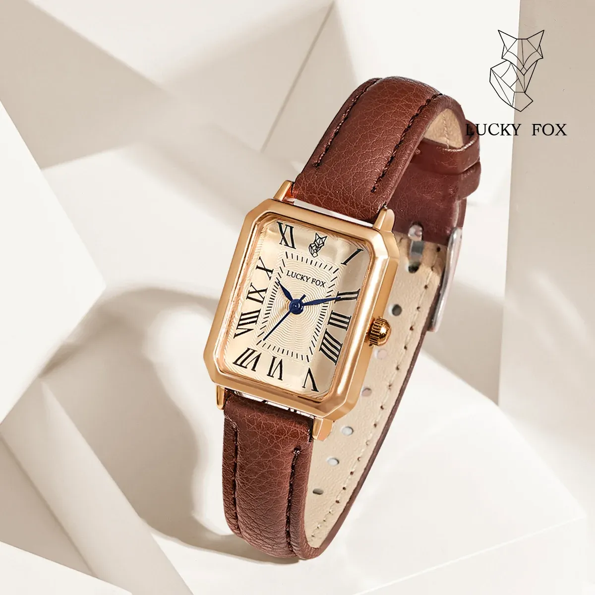 Fashion Retro Square Dial Women's Watch with Leather Strap - Casual Quartz Wristwatch Gift thumbnail 1