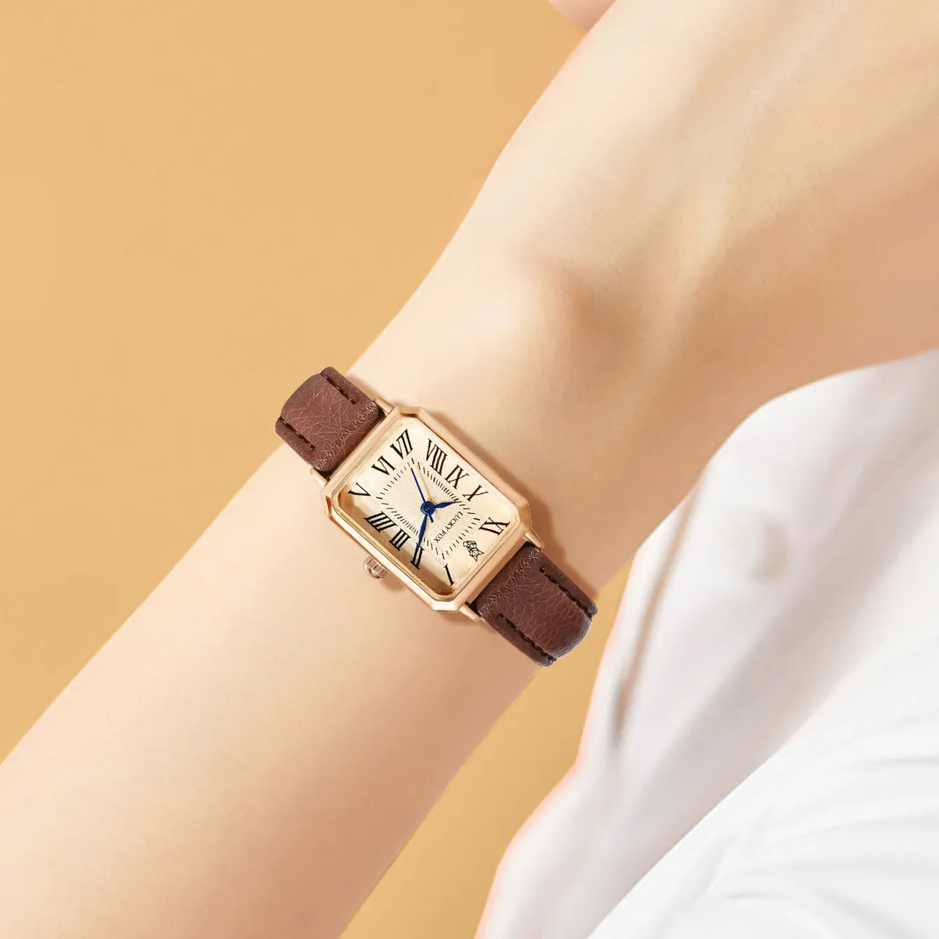 Fashion Retro Square Dial Women's Watch with Leather Strap - Casual Quartz Wristwatch Gift thumbnail 3
