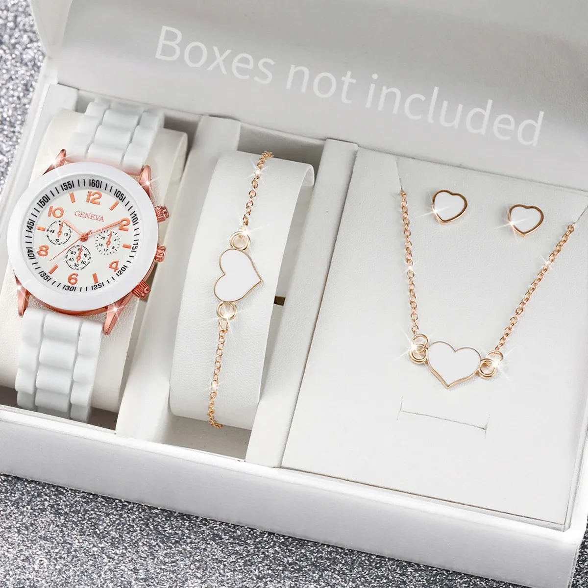Women's Fashion Silicone Band Quartz Watch Jewelry Set - 5PCS Includes Watch, Bracelet, Necklace, 2 Earrings - CE Certified, Durable Alloy & Silicone - Ideal Gift for Girls & Ladies thumbnail 2