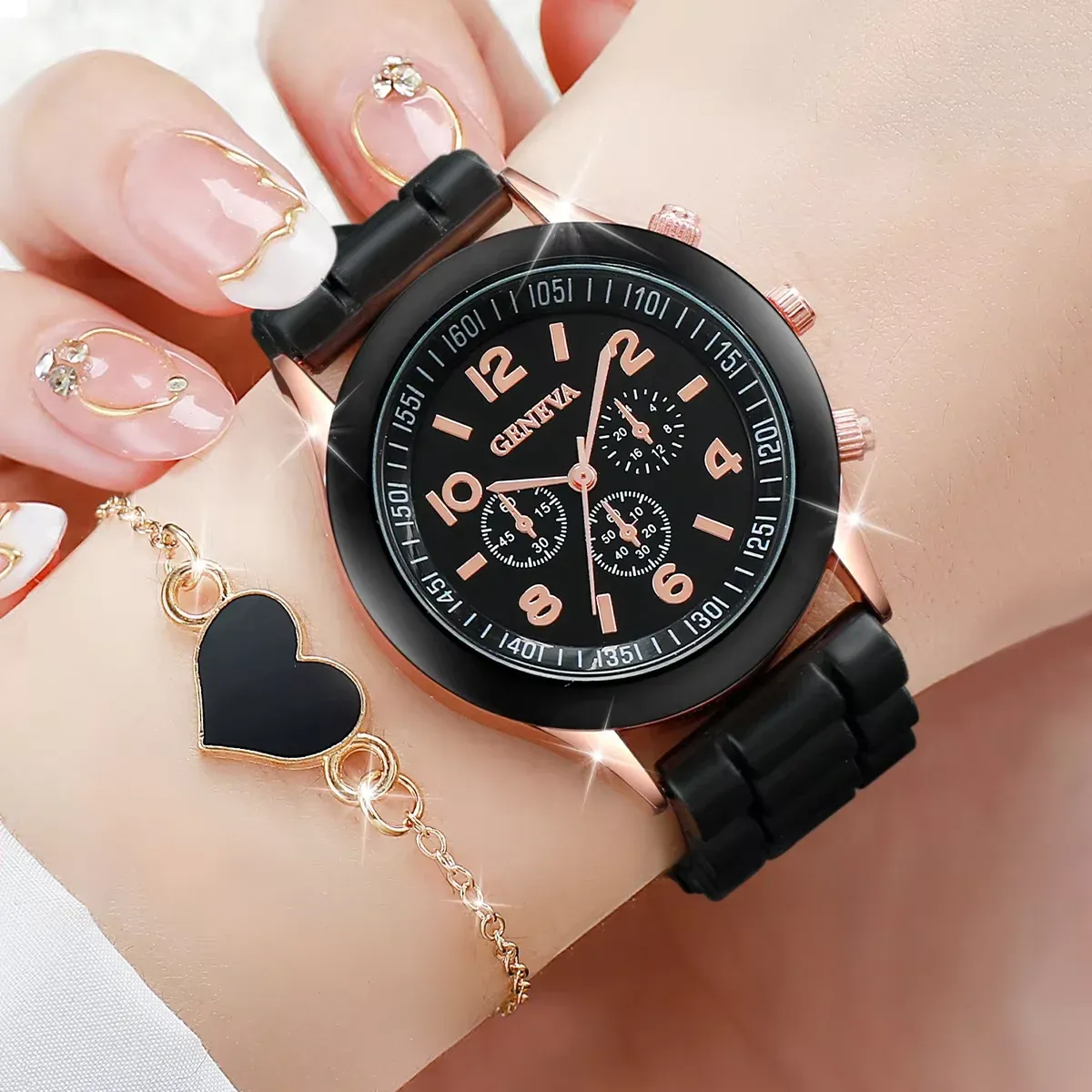 Women's Fashion Silicone Band Quartz Watch Jewelry Set - 5PCS Includes Watch, Bracelet, Necklace, 2 Earrings - CE Certified, Durable Alloy & Silicone - Ideal Gift for Girls & Ladies showcase 20
