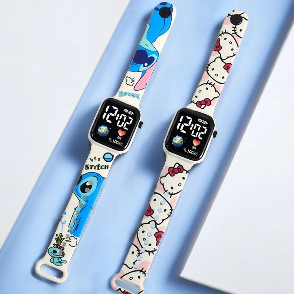 Cute Stitch & Hello Kitty Digital Watch for Kids Girls & Women - Fun Cartoon Character Timepiece for Children thumbnail 1