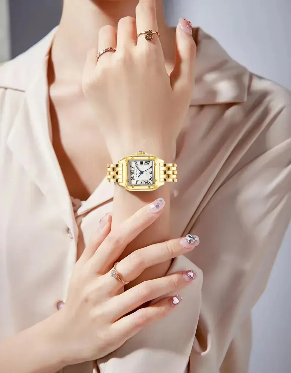 Luxury Stainless Steel Women's Watch - Fashionable Square Dial, Quartz Movement, Casual & Dressy Ladies Wristwatch showcase 2