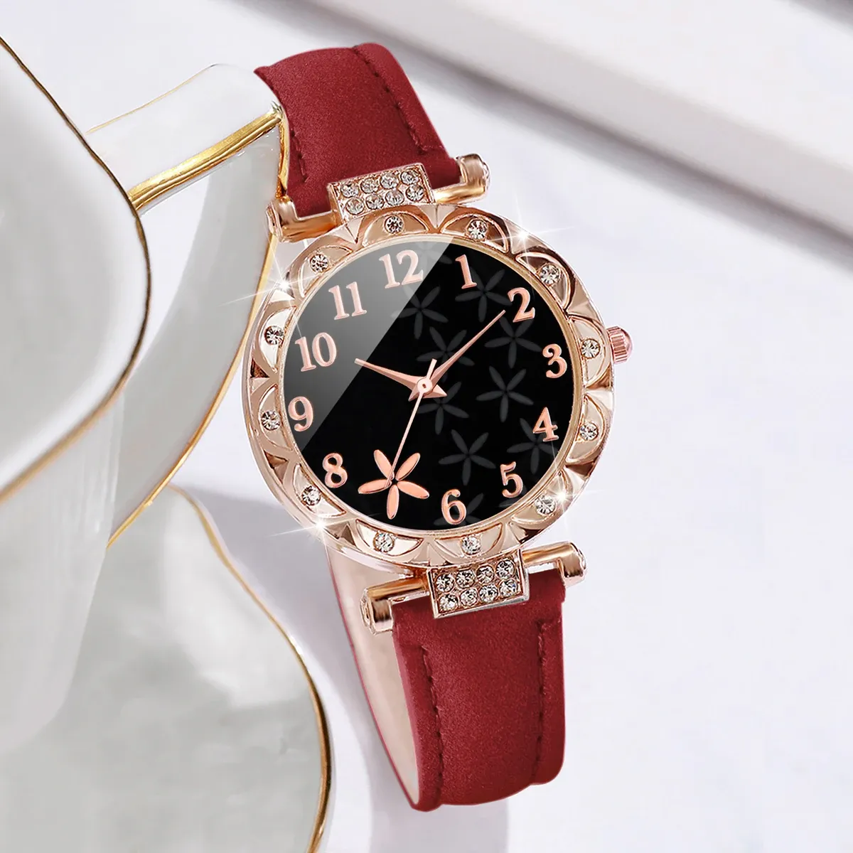 Luxury Women's Watch & Bracelet Set - 6pcs Fashion Rhinestone Leather Band Quartz Timepiece for Elegant Ladies showcase 19