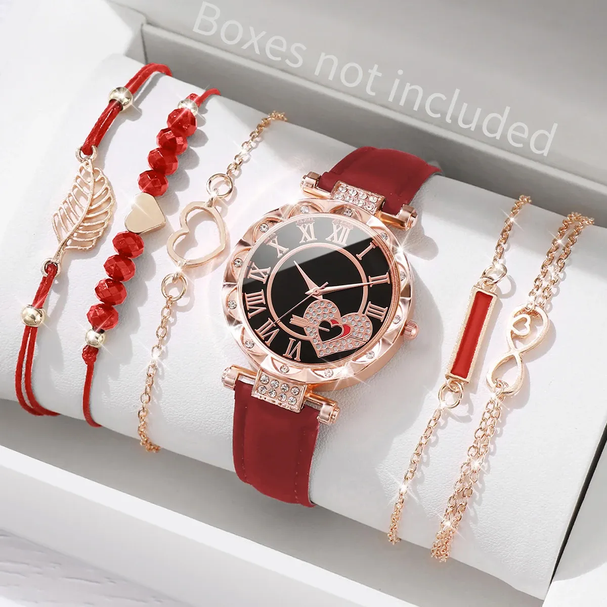 Luxury Women's Watch & Bracelet Set - 6pcs Fashion Rhinestone Leather Band Quartz Timepiece for Elegant Ladies thumbnail 3