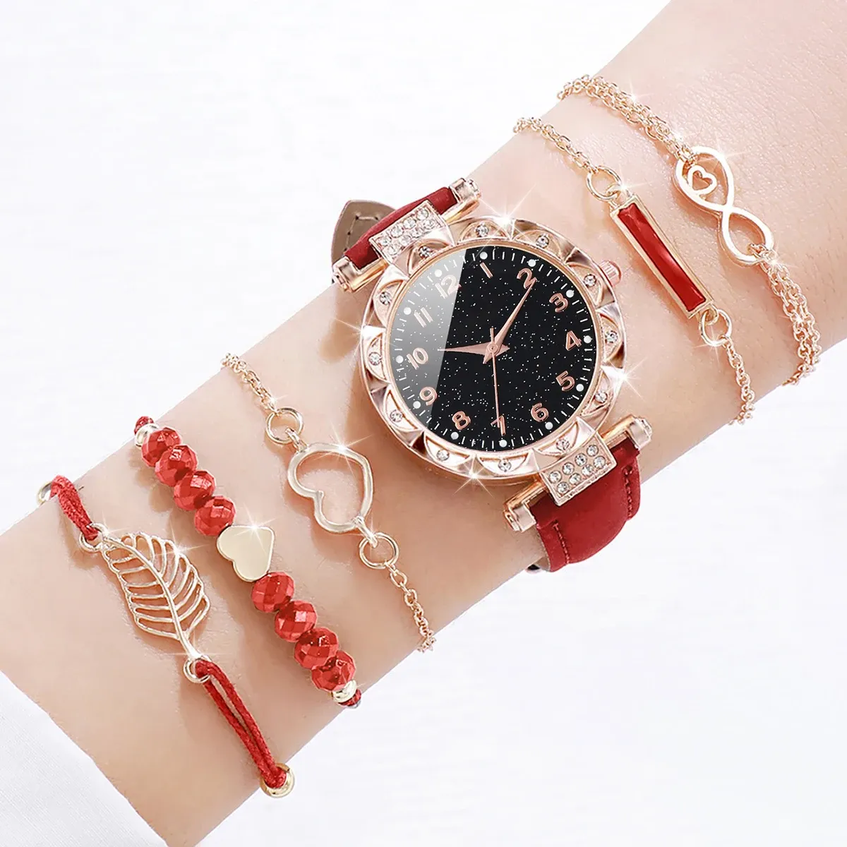 Luxury Women's Watch & Bracelet Set - 6pcs Fashion Rhinestone Leather Band Quartz Timepiece for Elegant Ladies showcase 13