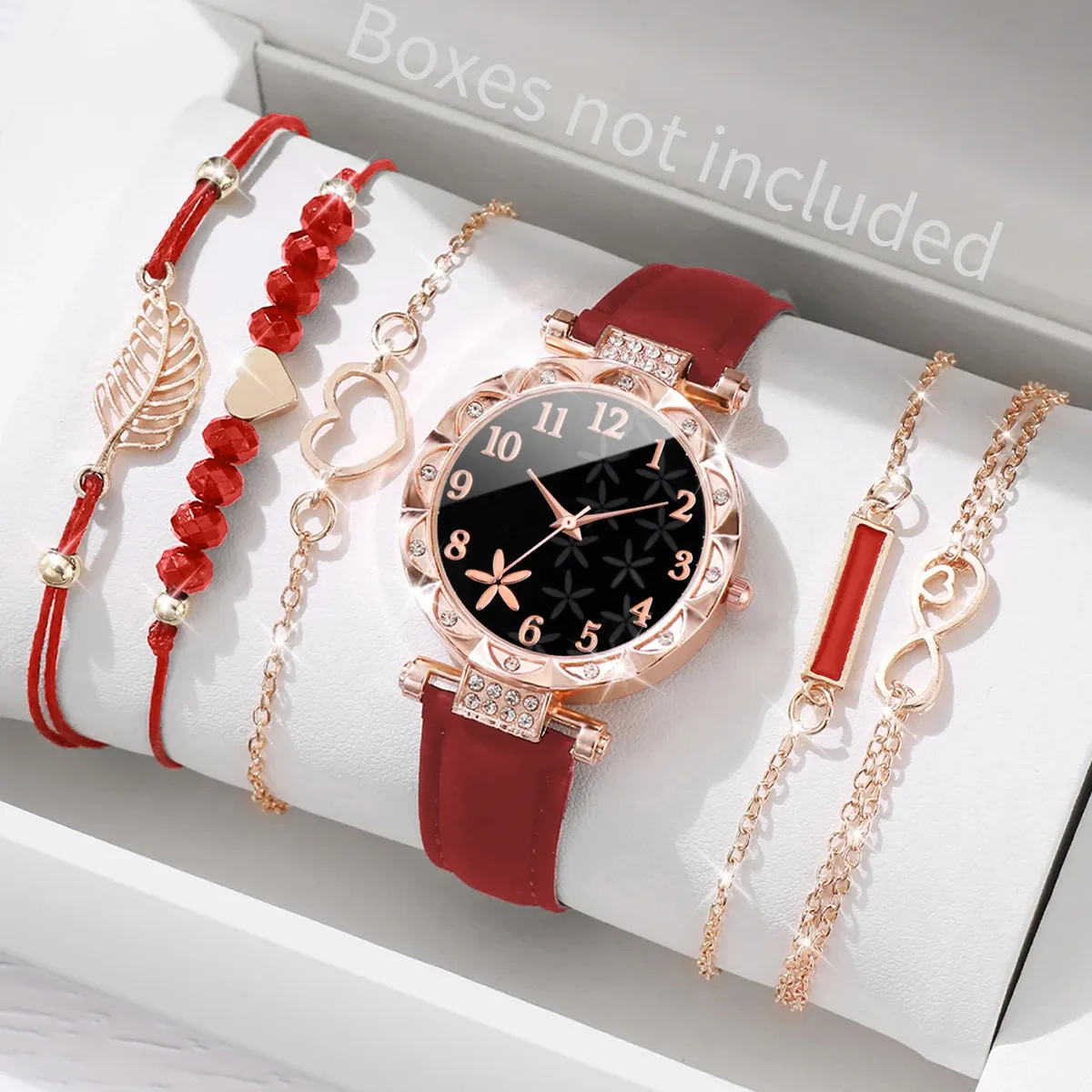 Luxury Women's Watch & Bracelet Set - 6pcs Fashion Rhinestone Leather Band Quartz Timepiece for Elegant Ladies showcase 5