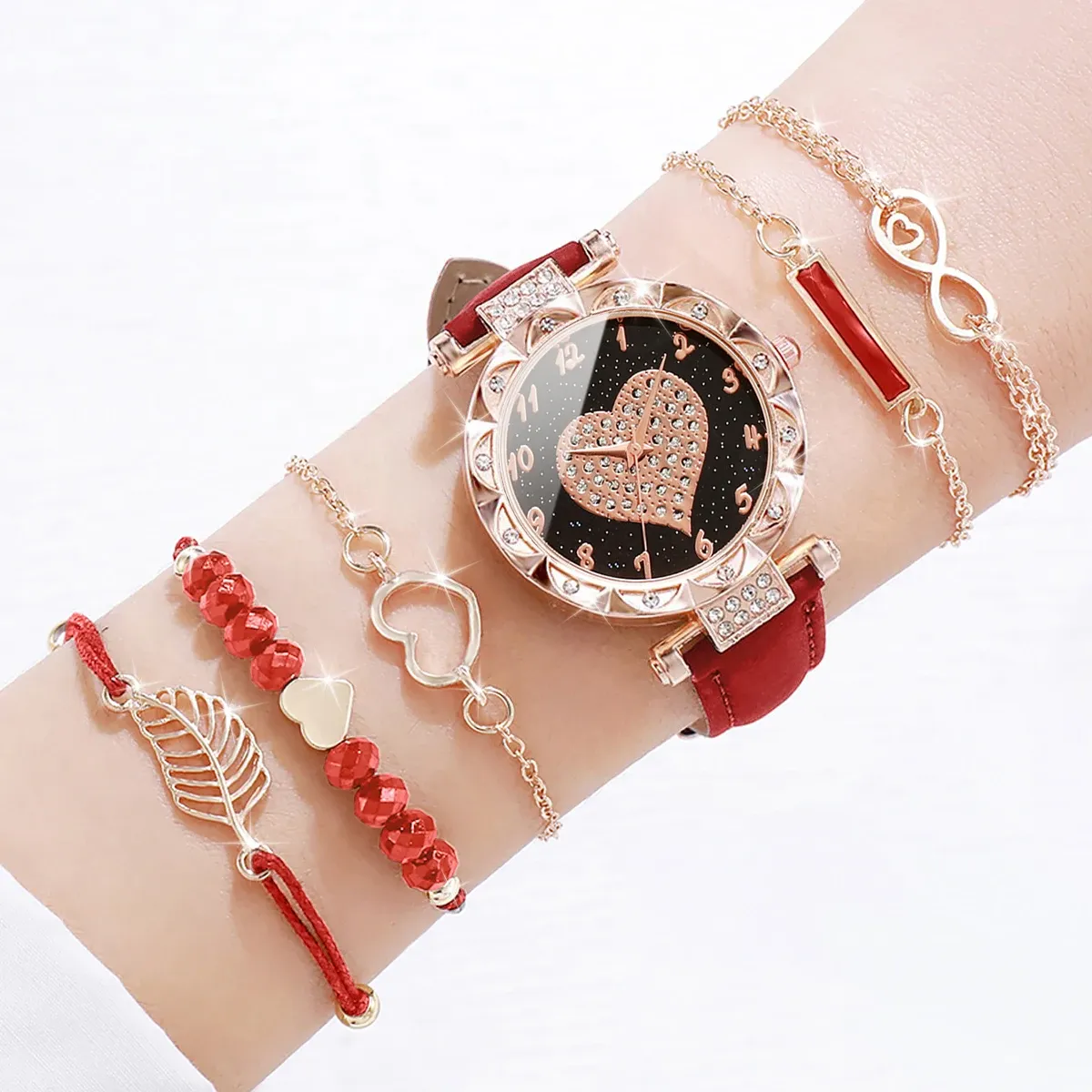 Luxury Women's Watch & Bracelet Set - 6pcs Fashion Rhinestone Leather Band Quartz Timepiece for Elegant Ladies showcase 11