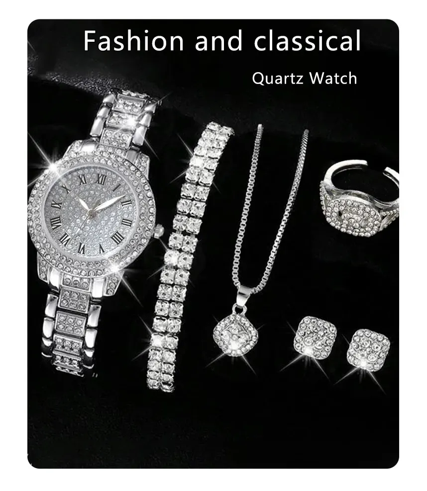 Luxury Women's Watch Set: 6 Elegant Alloy Crystal Rhinestone Bracelets for Ladies, Quartz Movement, Perfect Gift for Any Occasion showcase 1