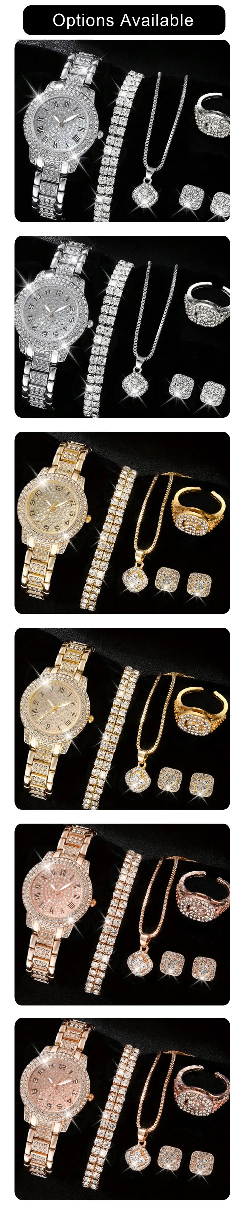 Luxury Women's Watch Set: 6 Elegant Alloy Crystal Rhinestone Bracelets for Ladies, Quartz Movement, Perfect Gift for Any Occasion showcase 5
