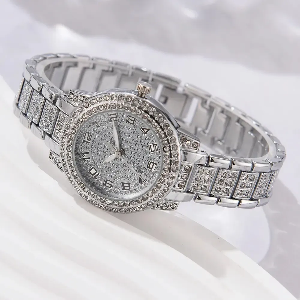 Luxury Women's Watch Set: 6 Elegant Alloy Crystal Rhinestone Bracelets for Ladies, Quartz Movement, Perfect Gift for Any Occasion thumbnail 6