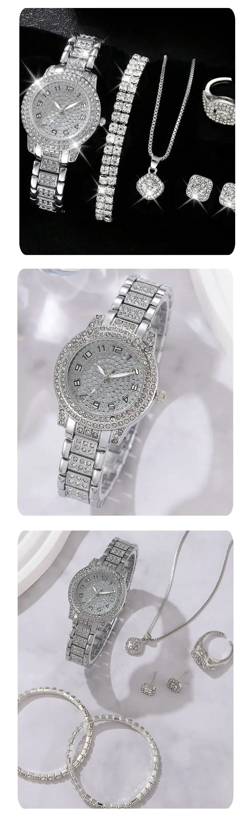 Luxury Women's Watch Set: 6 Elegant Alloy Crystal Rhinestone Bracelets for Ladies, Quartz Movement, Perfect Gift for Any Occasion showcase 4