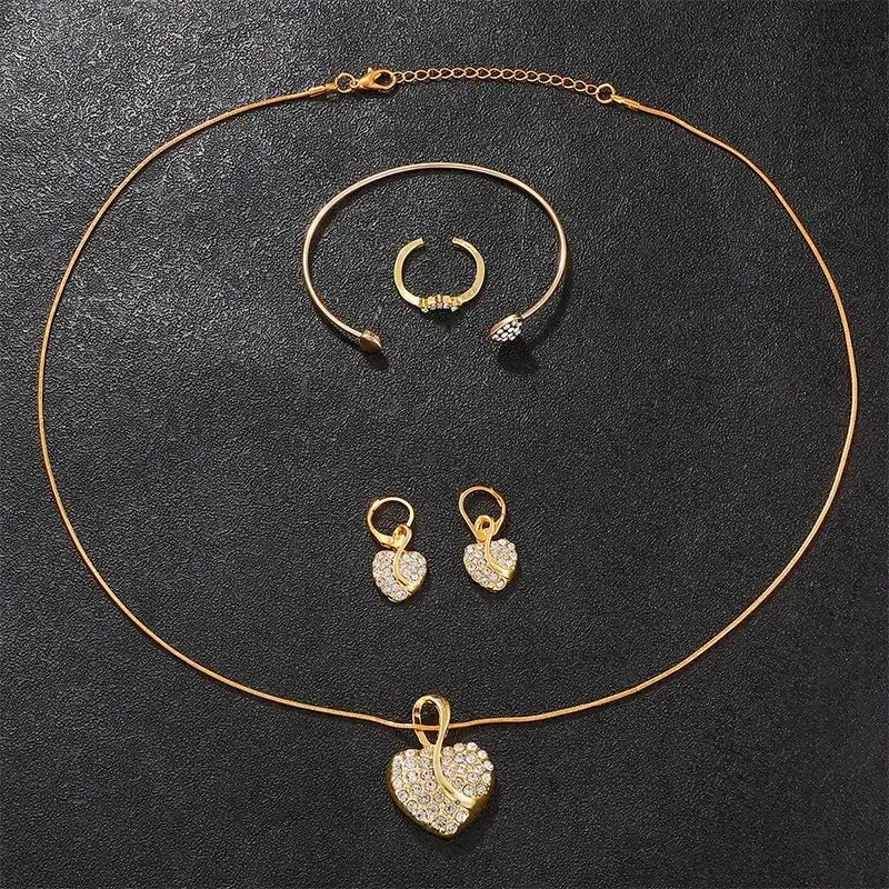 Women's Luxury Rhinestone Watch Jewelry Set - Gold Stainless Steel Quartz Fashion Wristwatch with Ring, Necklace, Earrings thumbnail 3