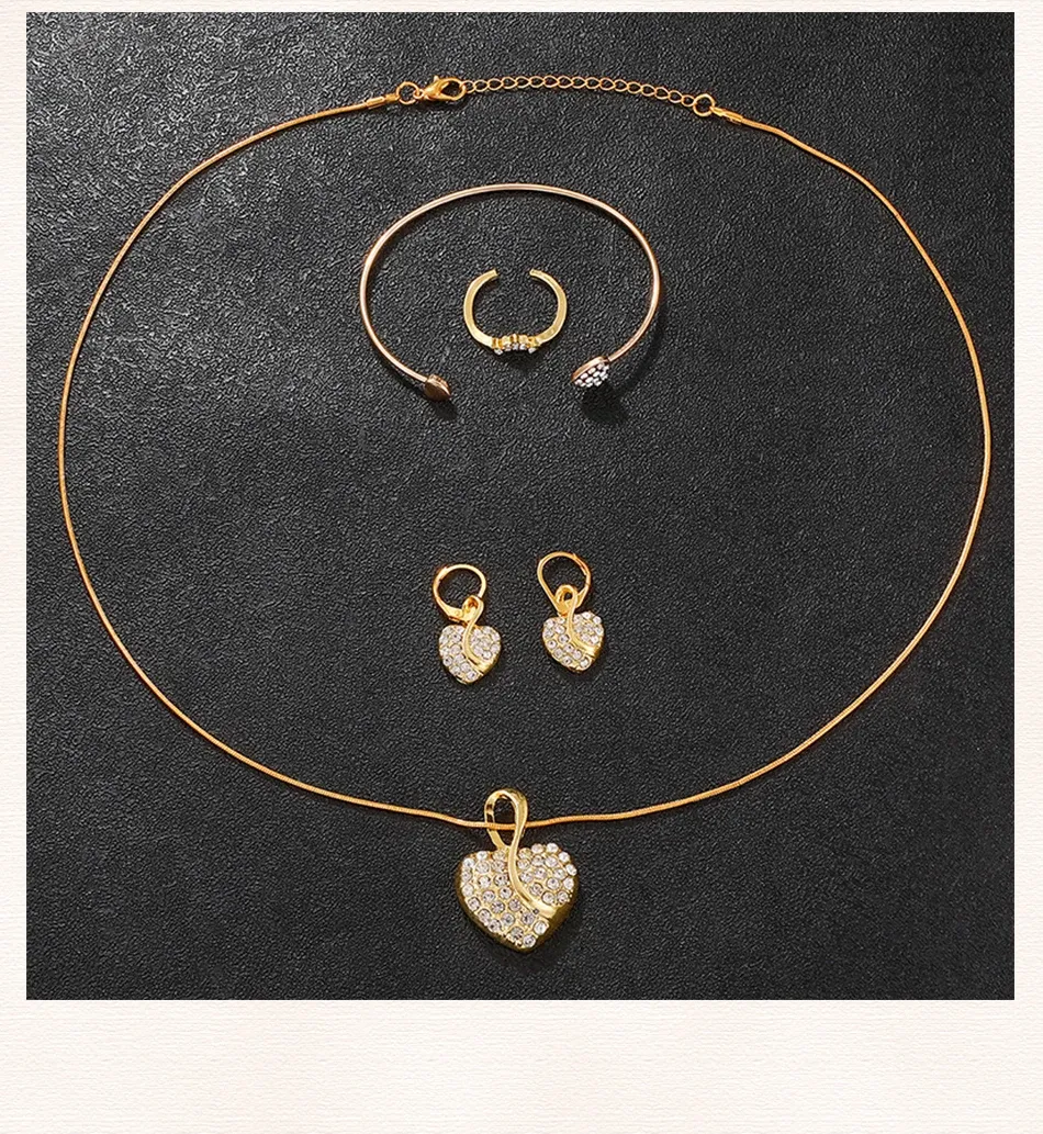 Women's Luxury Rhinestone Watch Jewelry Set - Gold Stainless Steel Quartz Fashion Wristwatch with Ring, Necklace, Earrings showcase 4