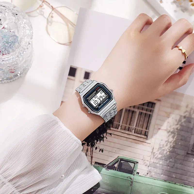 Luxury Rose Gold Digital Watch for Men & Women - Retro Style Electronic LED Display, Stainless Steel/Silicone Band, Shock Resistant, Life Waterproof showcase 3