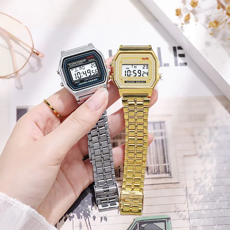 Luxury Rose Gold Digital Watch for Men & Women - Retro Style Electronic LED Display, Stainless Steel/Silicone Band, Shock Resistant, Life Waterproof showcase 4