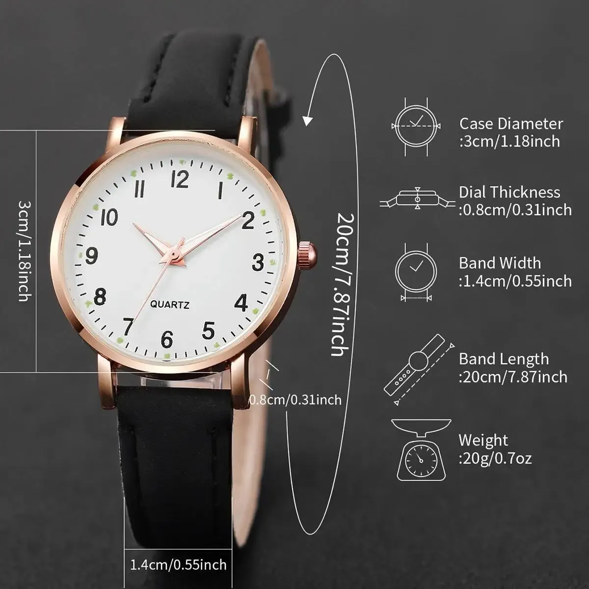 Fashion Arabic Dial Women's Quartz Watch - Casual Leather Strap, 30mm Case, CE Certified, Ideal Gift for Girls showcase 10
