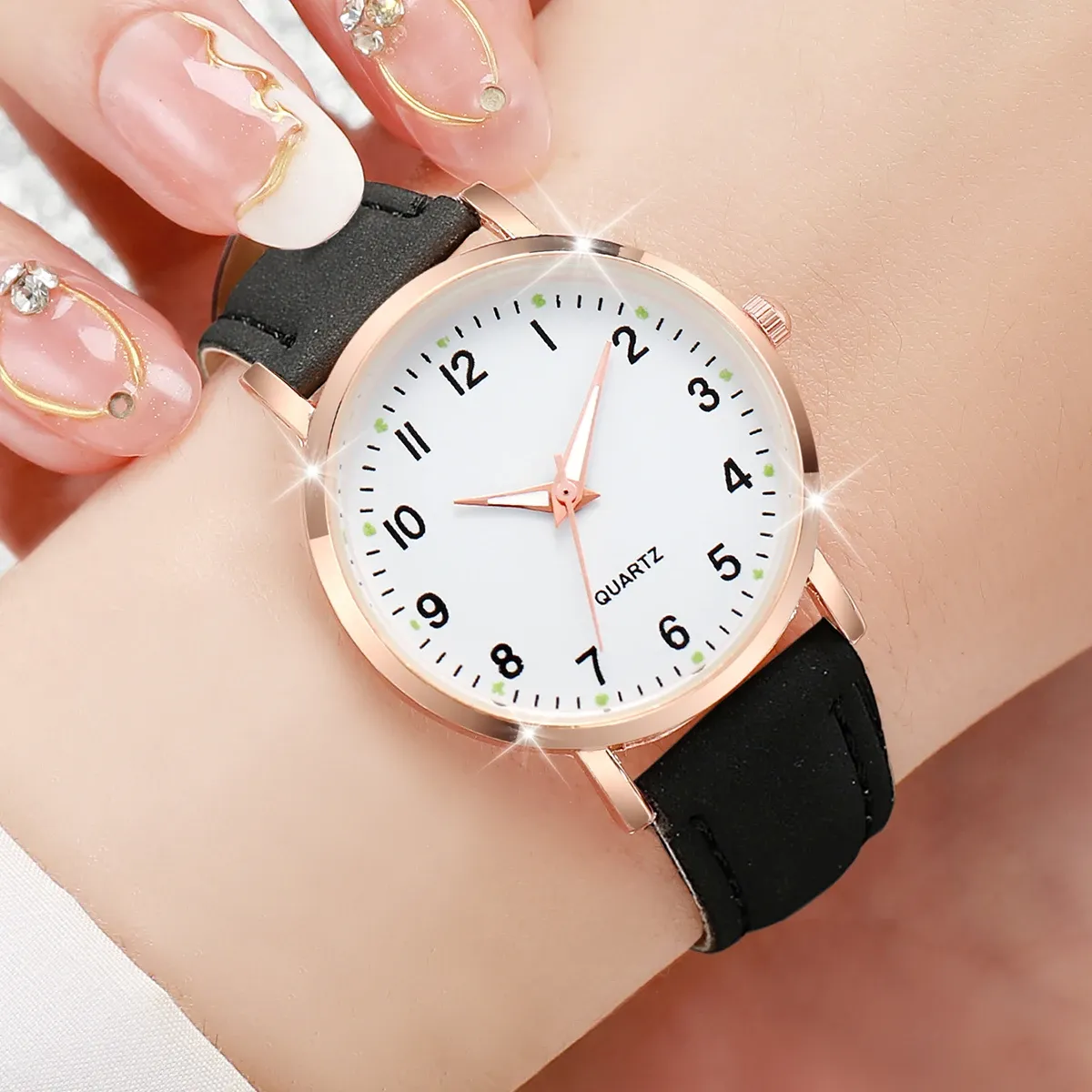 Fashion Women's Arabic Dial Leather Band Quartz Watch - Casual Elegant Ladies Wristwatch for Girls, CE Certified, Durable Alloy Case showcase 4
