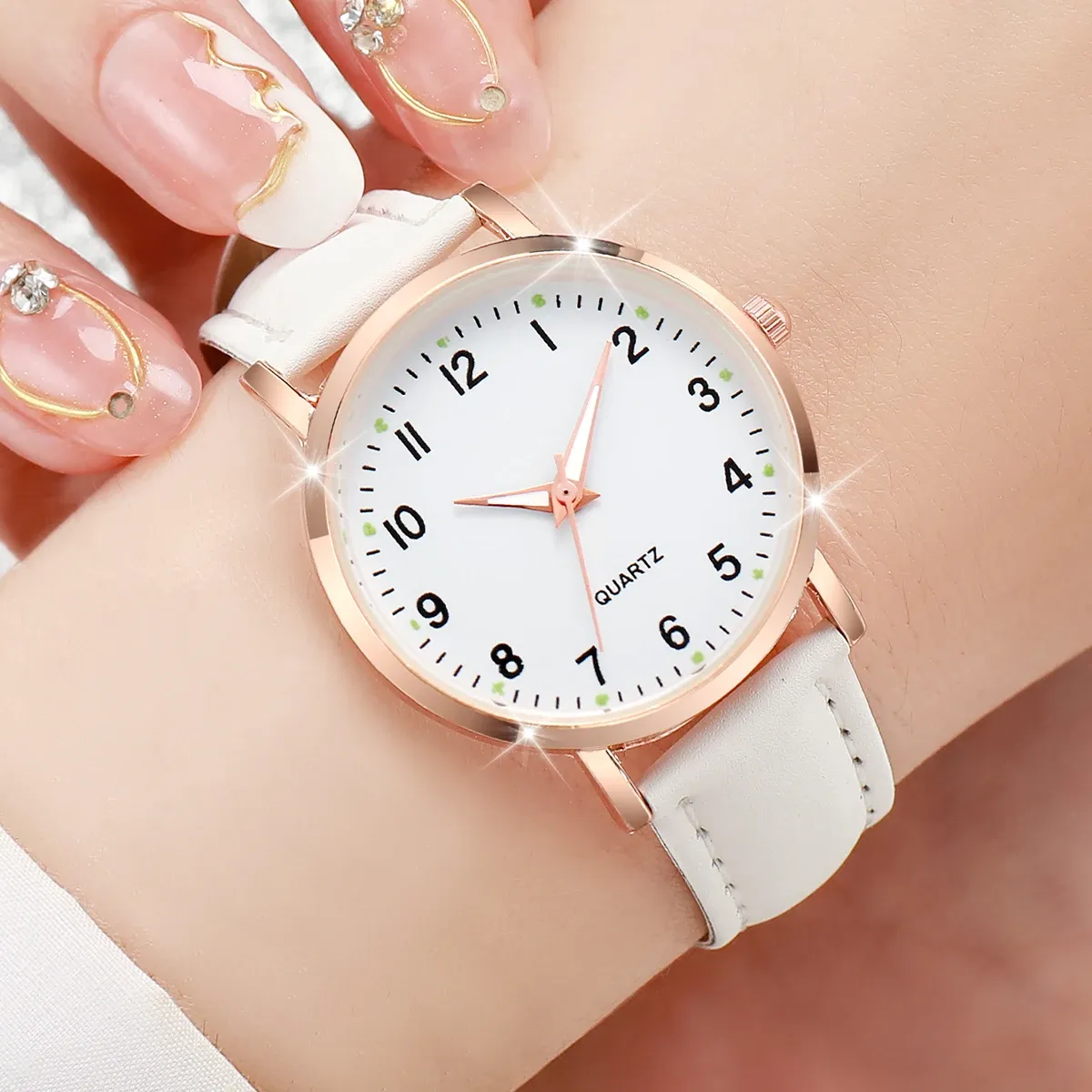 Fashion Women's Arabic Dial Leather Band Quartz Watch - Casual Elegant Ladies Wristwatch for Girls, CE Certified, Durable Alloy Case showcase 2