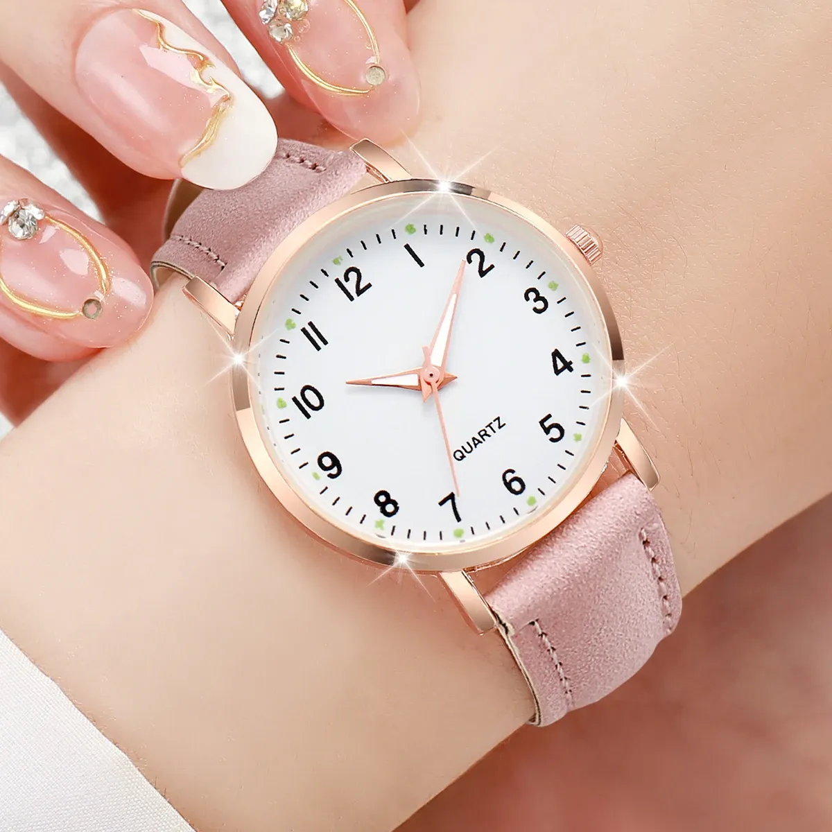 Fashion Women's Arabic Dial Leather Band Quartz Watch - Casual Elegant Ladies Wristwatch for Girls, CE Certified, Durable Alloy Case showcase 3