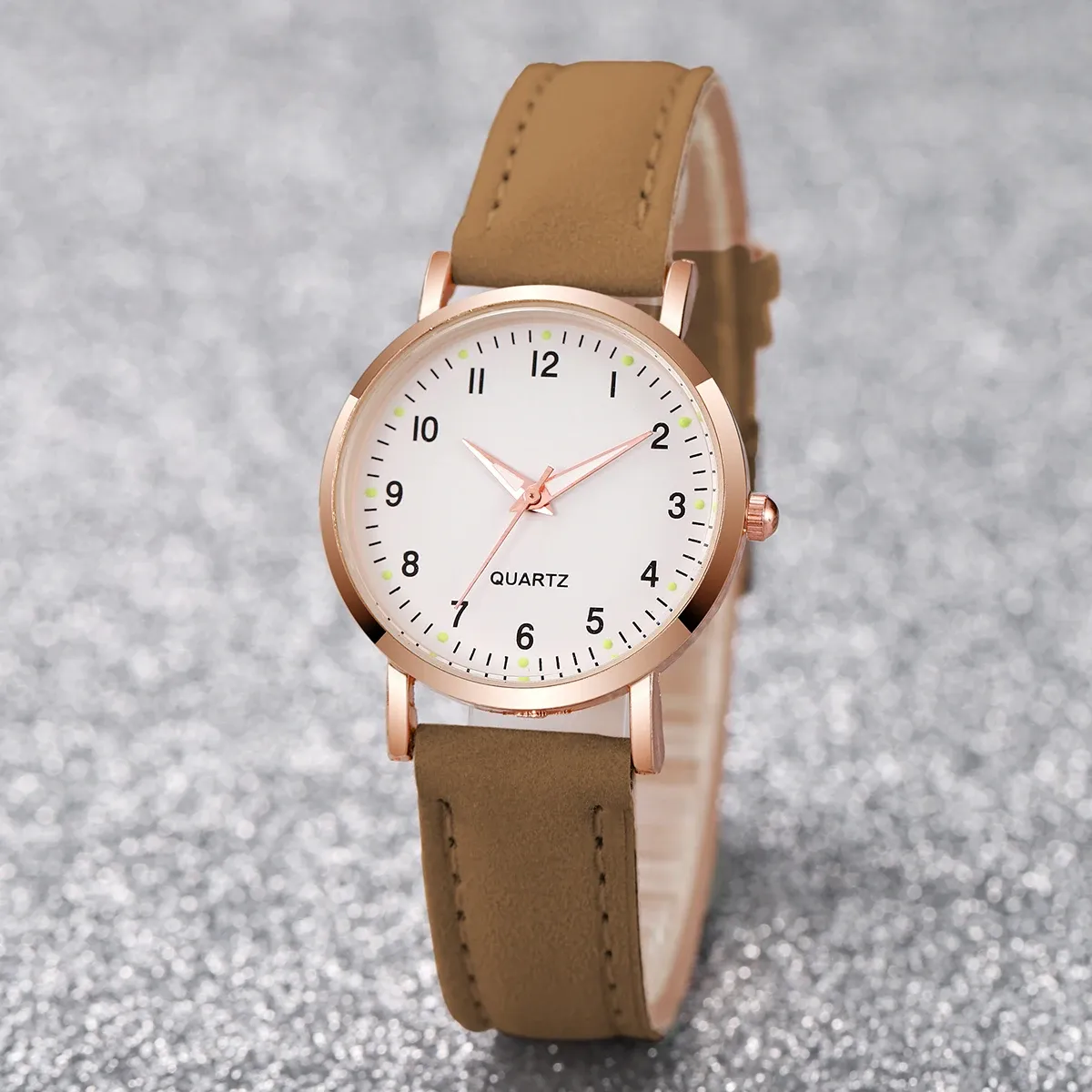 Fashion Women's Arabic Dial Leather Band Quartz Watch - Casual Elegant Ladies Wristwatch for Girls, CE Certified, Durable Alloy Case thumbnail 5