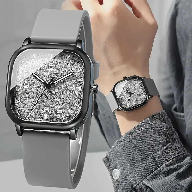 Fashionable Casual Silicone Strap Square Watch for Men & Women Students - Durable Quartz Movement, CE Certified, Water Resistant thumbnail 1