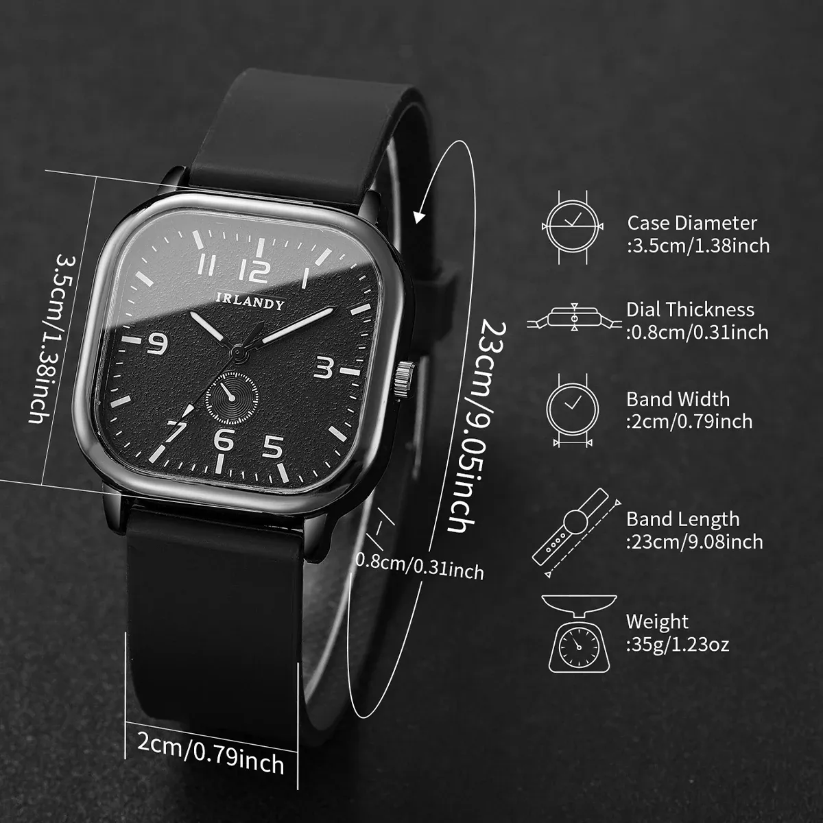 Fashionable Casual Silicone Strap Square Watch for Men & Women Students - Durable Quartz Movement, CE Certified, Water Resistant showcase 17