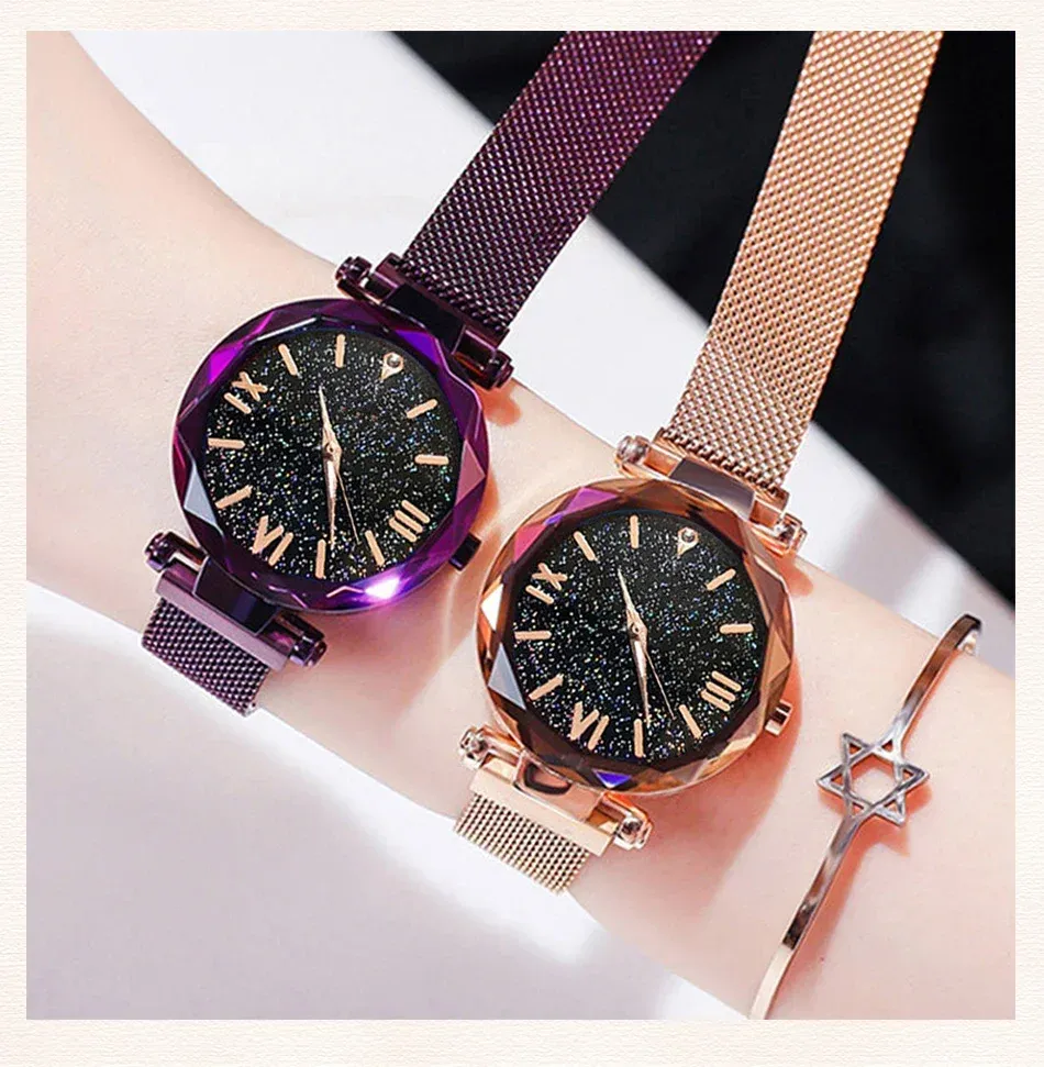 2026 New Fashion Starry Sky Women's Watch with Magnet Buckle Mesh Belt, Diamond Accents, Quartz Movement - Elegant Dress Clock for Women showcase 3