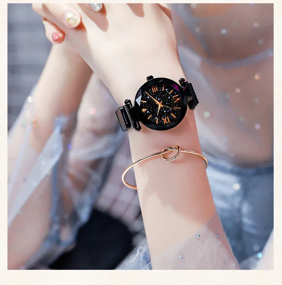 2026 New Fashion Starry Sky Women's Watch with Magnet Buckle Mesh Belt, Diamond Accents, Quartz Movement - Elegant Dress Clock for Women showcase 7