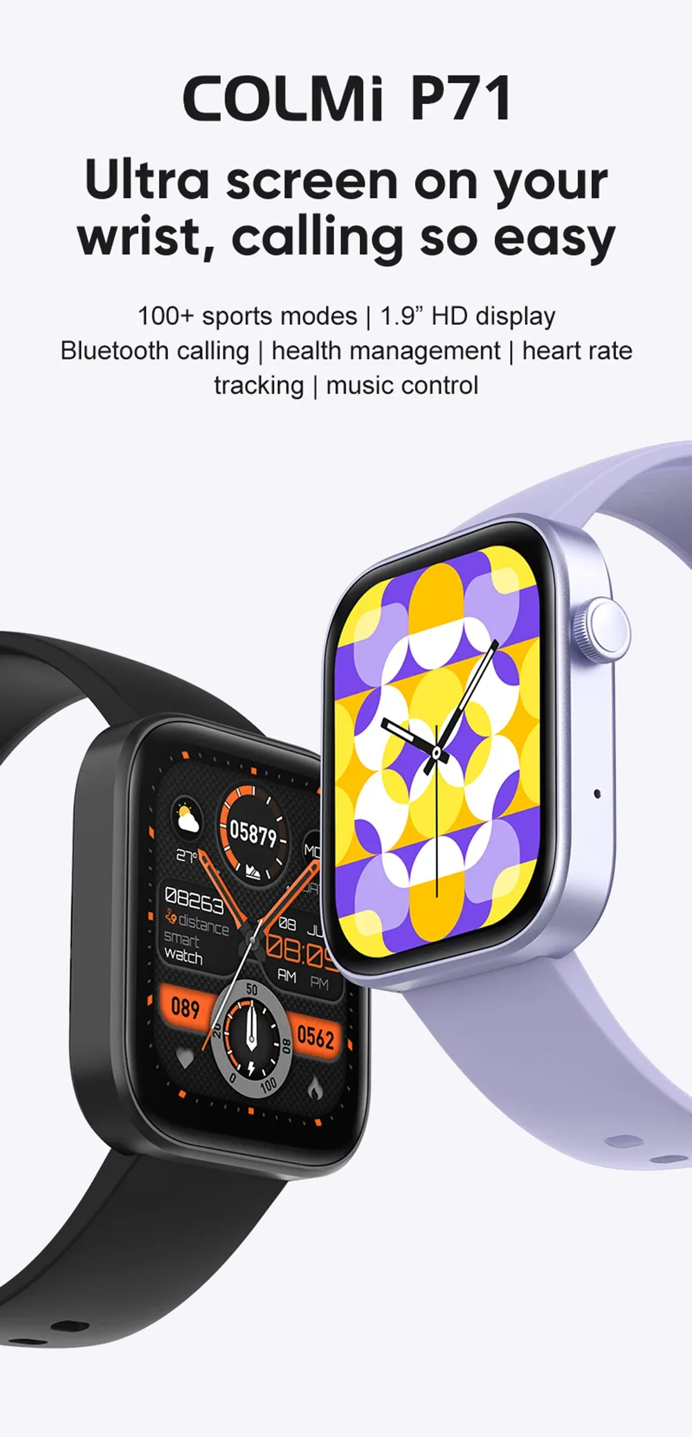 COLMI P71 Smartwatch for Men & Women: Voice Calling, Health Monitoring, 1.9" Display, IP68 Waterproof, 100+ Sports Modes, 230+ Watch Faces, 10-Day Battery Life showcase 1