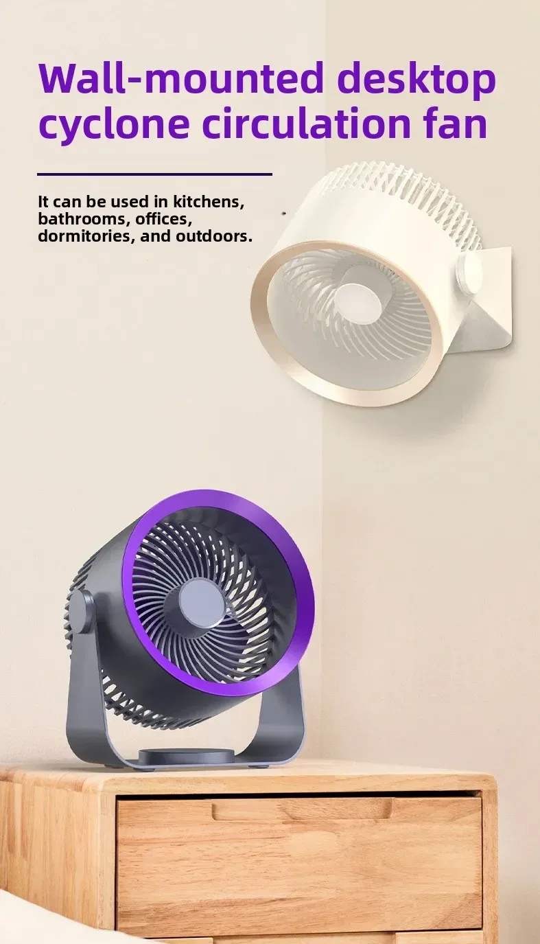 Portable Wireless Electric Fan Circulator - Quiet Desktop, Wall, Ceiling Mount Air Cooler with 4000mAh Battery, 15-Hour Life, USB Charging showcase 1