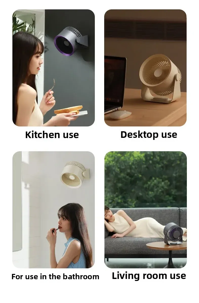 Portable Wireless Electric Fan Circulator - Quiet Desktop, Wall, Ceiling Mount Air Cooler with 4000mAh Battery, 15-Hour Life, USB Charging showcase 15