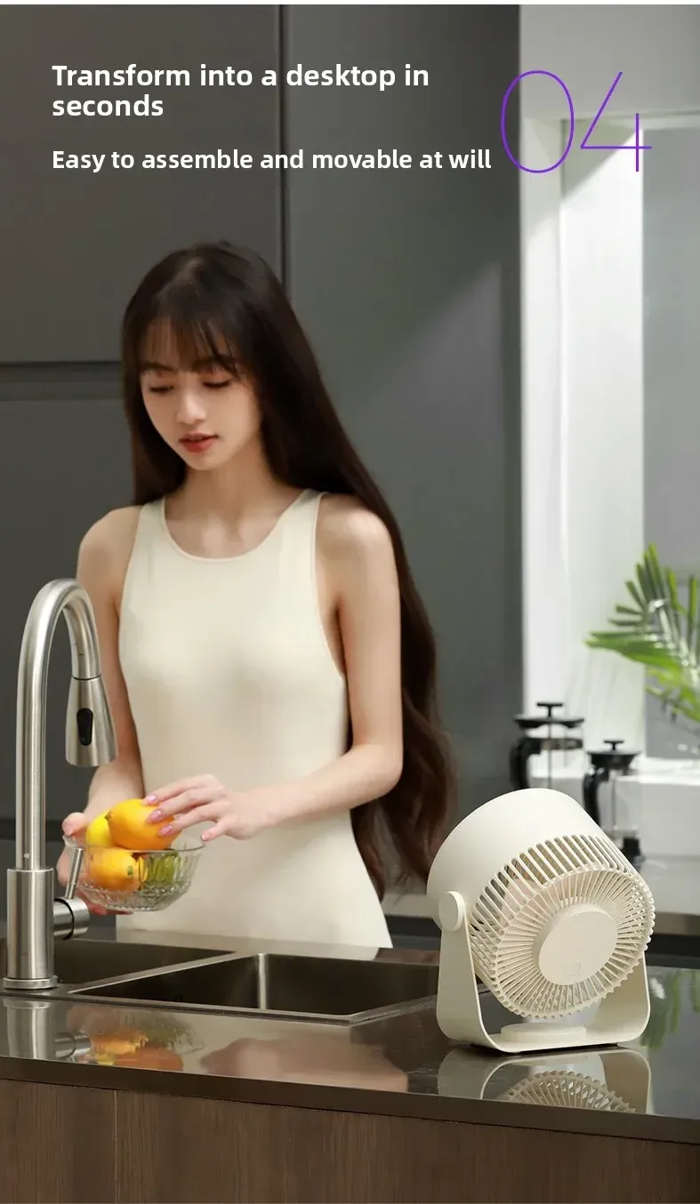 Portable Wireless Electric Fan Circulator - Quiet Desktop, Wall, Ceiling Mount Air Cooler with 4000mAh Battery, 15-Hour Life, USB Charging showcase 9