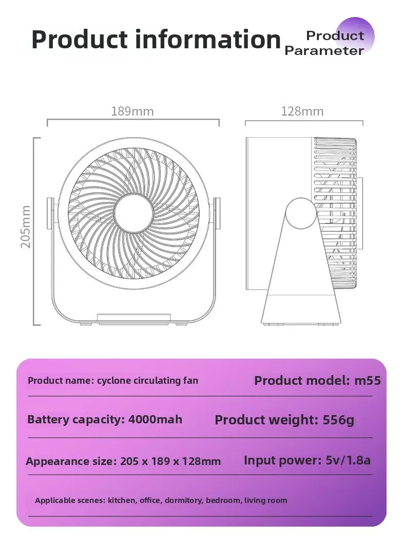 Portable Wireless Electric Fan Circulator - Quiet Desktop, Wall, Ceiling Mount Air Cooler with 4000mAh Battery, 15-Hour Life, USB Charging showcase 16