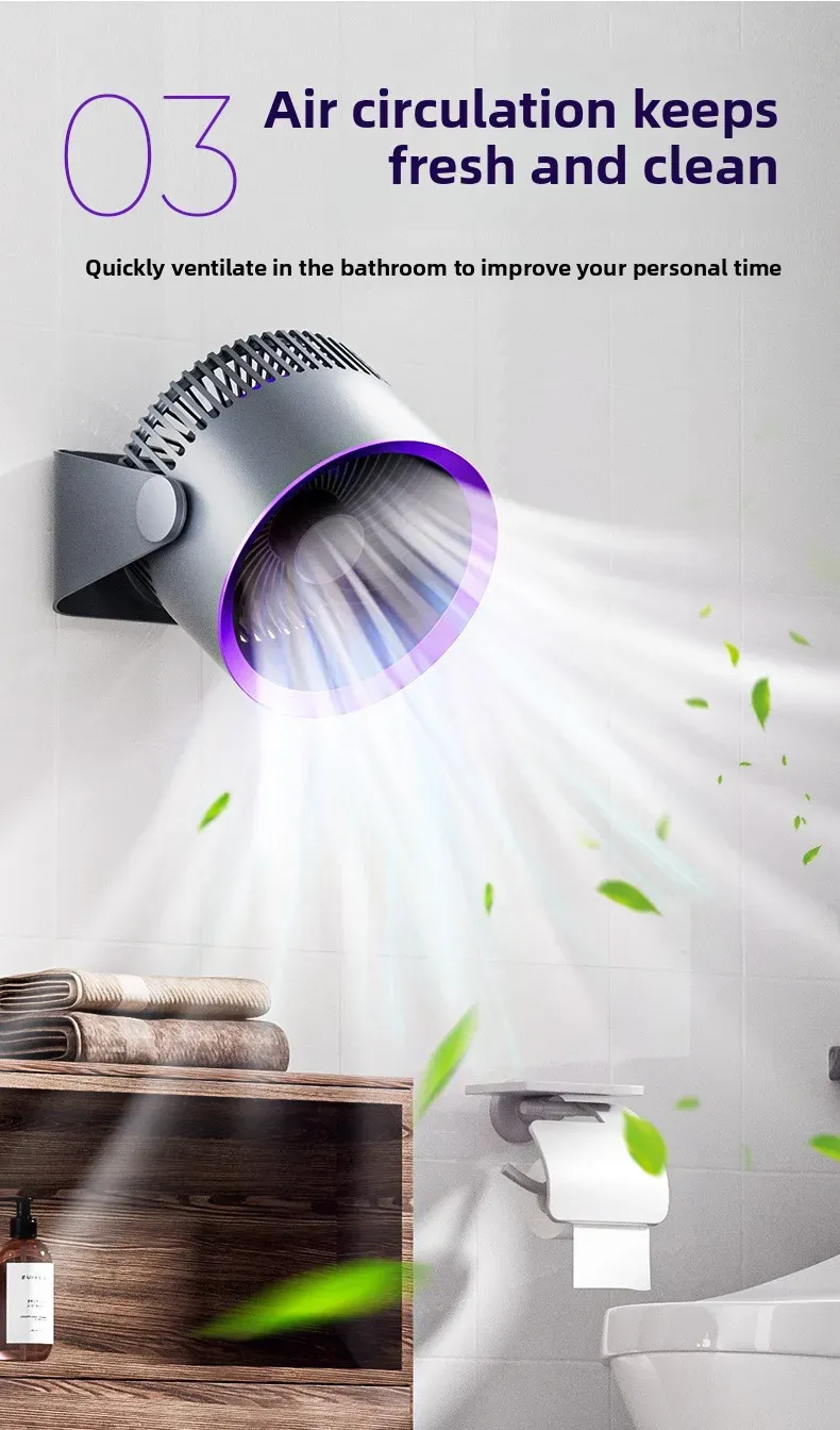 Portable Wireless Electric Fan Circulator - Quiet Desktop, Wall, Ceiling Mount Air Cooler with 4000mAh Battery, 15-Hour Life, USB Charging showcase 6