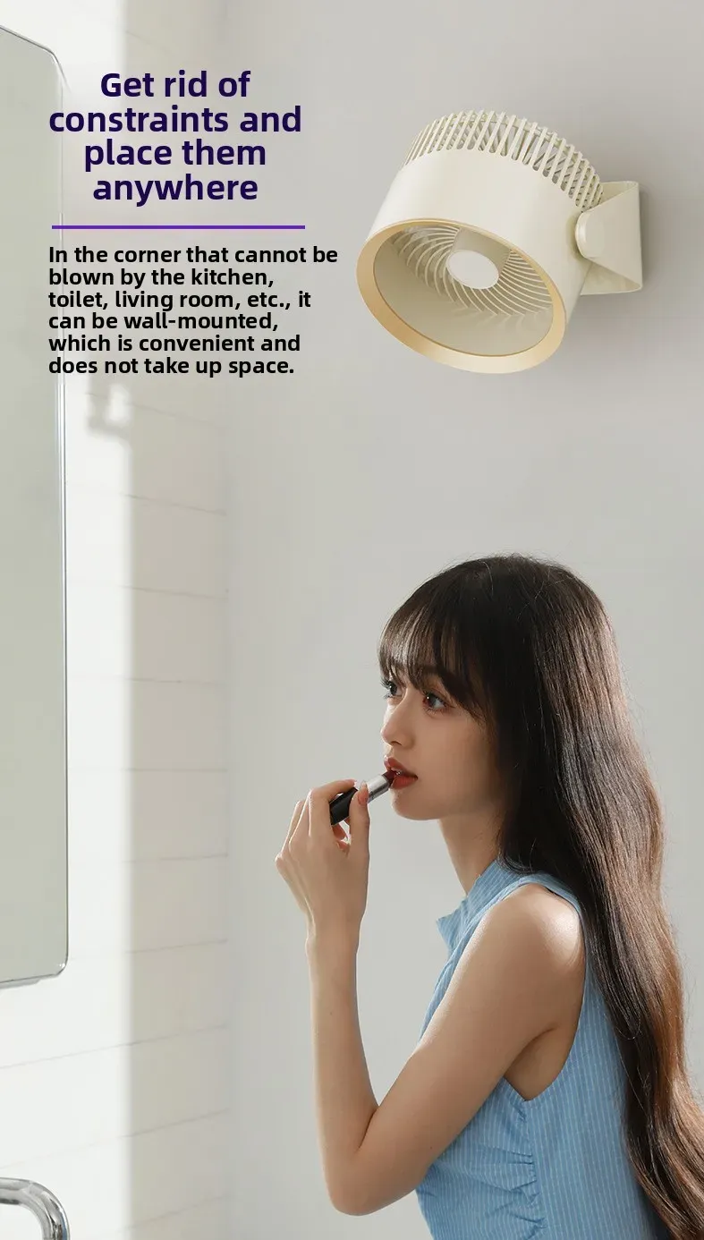 Portable Wireless Electric Fan Circulator - Quiet Desktop, Wall, Ceiling Mount Air Cooler with 4000mAh Battery, 15-Hour Life, USB Charging showcase 5
