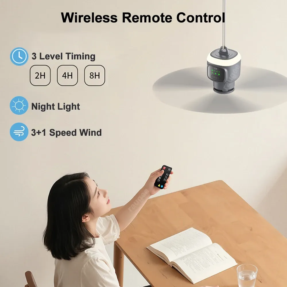 12000mAh Rechargeable Ceiling Fan with LED Light & Remote - Portable Outdoor Camping Tent Air Circulator Cooler, 450mm Blades, 30H Battery Life, Auto-Stop Safety Feature showcase 4