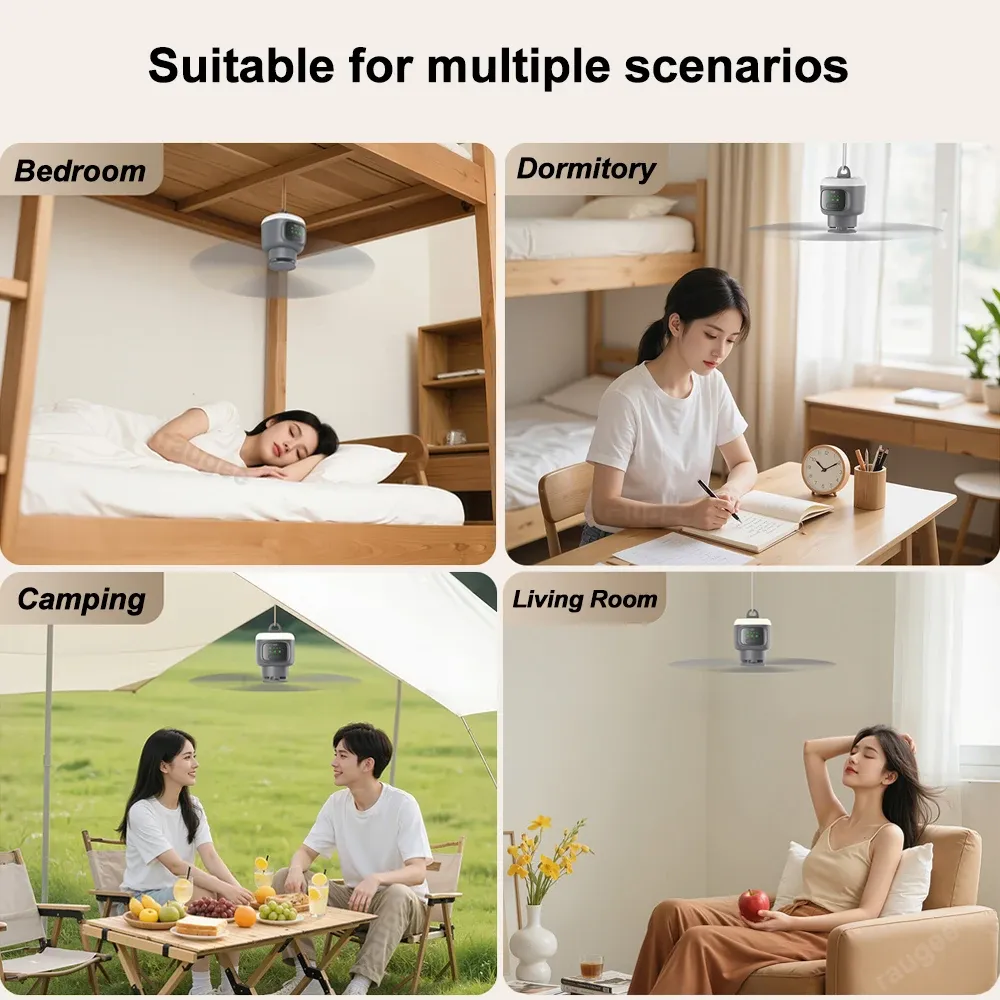 12000mAh Rechargeable Ceiling Fan with LED Light & Remote - Portable Outdoor Camping Tent Air Circulator Cooler, 450mm Blades, 30H Battery Life, Auto-Stop Safety Feature showcase 8