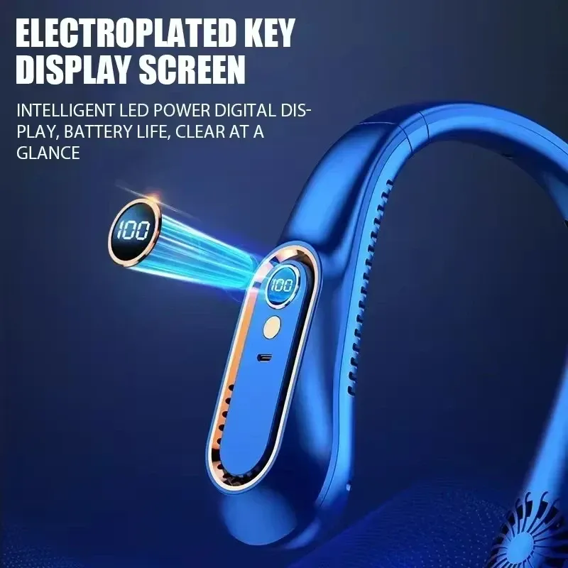 Portable Bladeless Hanging Neck Fan with 5-Speed USB Rechargeable Air Cooler and LED Display for Summer Comfort thumbnail 2