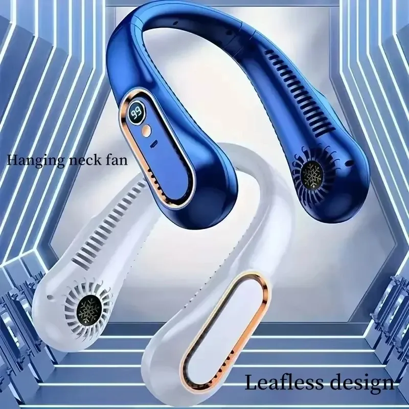 Portable Bladeless Hanging Neck Fan with 5-Speed USB Rechargeable Air Cooler and LED Display for Summer Comfort thumbnail 4