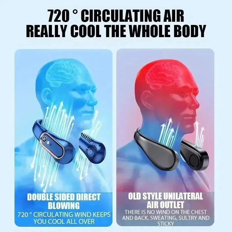 Portable Bladeless Hanging Neck Fan with 5-Speed USB Rechargeable Air Cooler and LED Display for Summer Comfort thumbnail 5